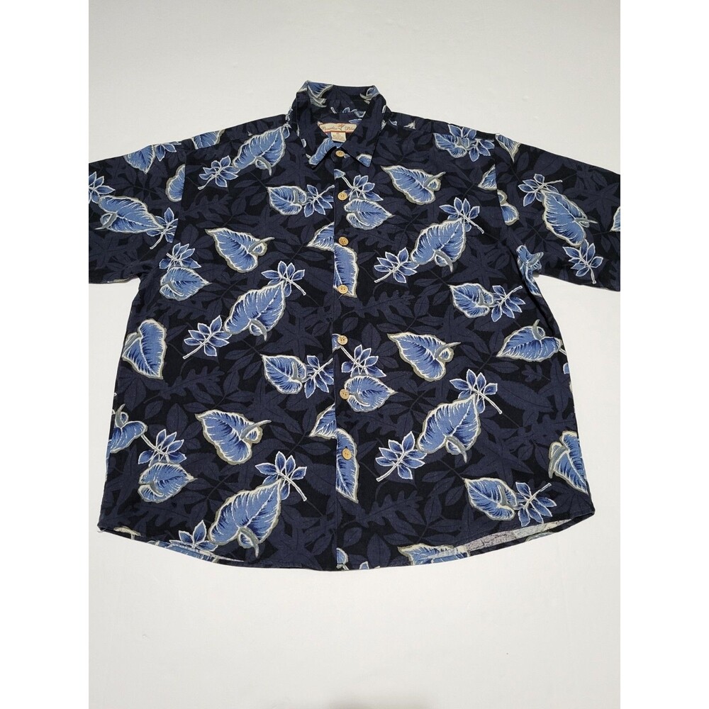 (#4) Paradise Blue Men’s Button Down Shirt Size XL Blue Silk Hawaiian Flowers